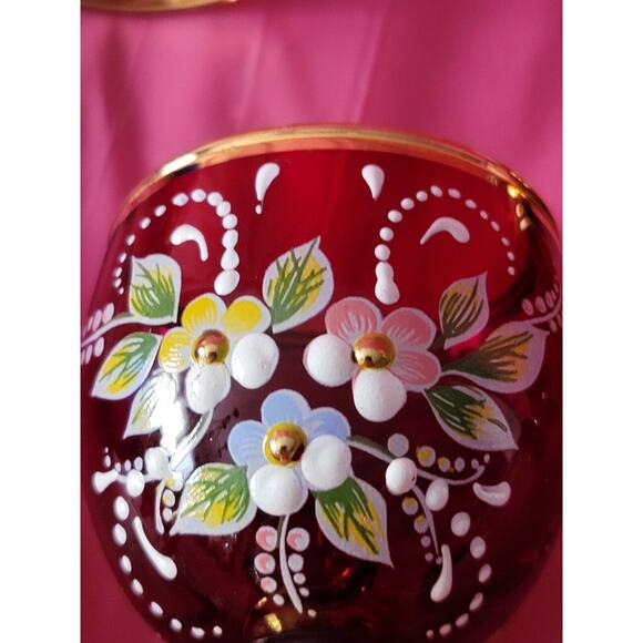 8 Piece Blue Red Gold Enamel Floral Embellished Brandy Snifters Cordial Glasses - Picture 12 of 12